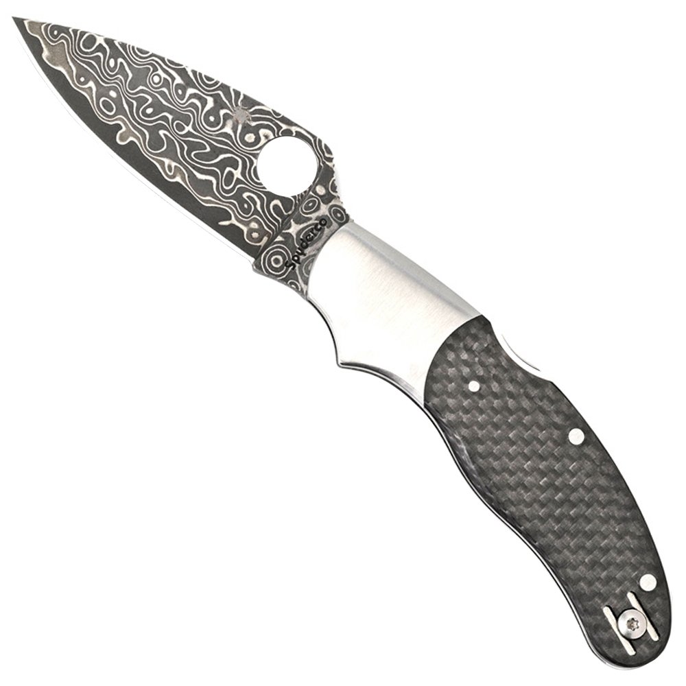 Spyderco Caly3 Damascus Carbon Fiber Plain Edge Folding Knife ...